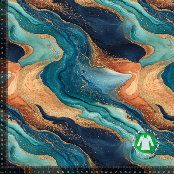 AU55_3_measurement Digital print jersey fabric with marble in petrol and gold