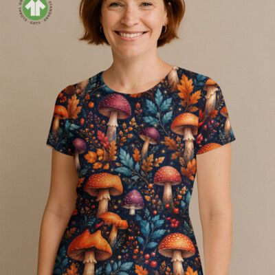 Jersey print med svampe og efterårsblomster - Billede 3