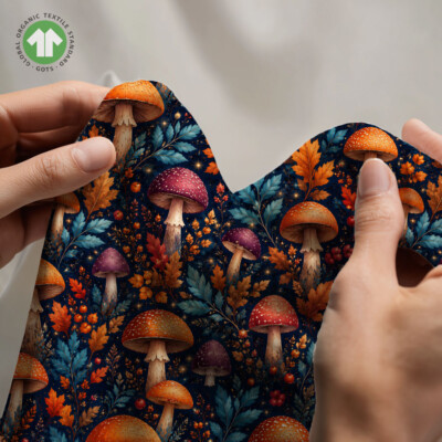 Jersey print med svampe og efterårsblomster - Billede 4