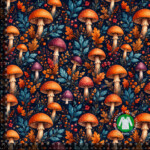 Digital print cotton jersey with mushrooms and autumn flowers