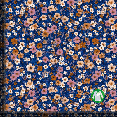 Jersey print med små markblomster på blå