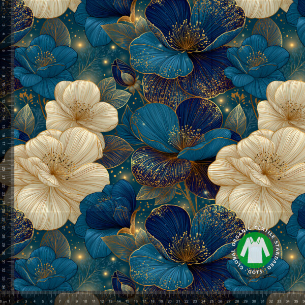 AU60_3_measurement Digital print cotton jersey with white flowers on petrol