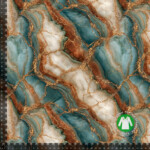 Digital print jersey fabric with marble in petrol and cream