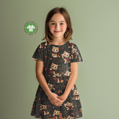 Jersey print with Christmas kittens on a green base - Image 3