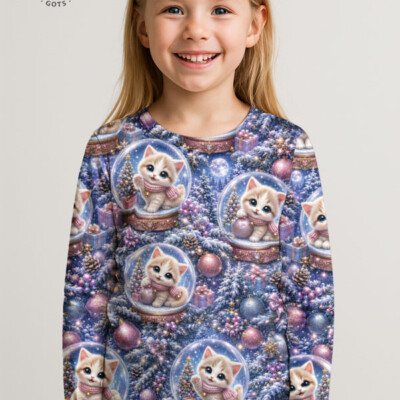 Jersey print med killinger i blå julekugler - Billede 4