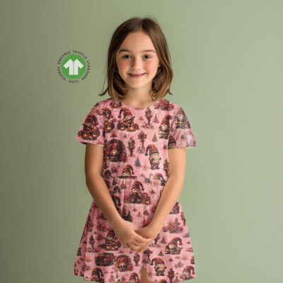 Printed jersey with Christmas elves on a light pink background - Image 3
