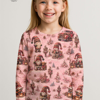 Printed jersey with Christmas elves on a light pink background - Image 4