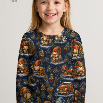 Jersey print med julenisser og egern - Billede 3