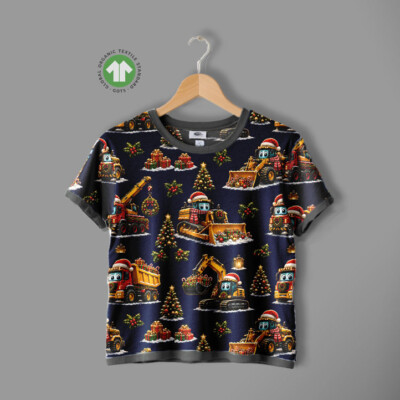 Printed jersey fabric with trucks and excavators - Image 3