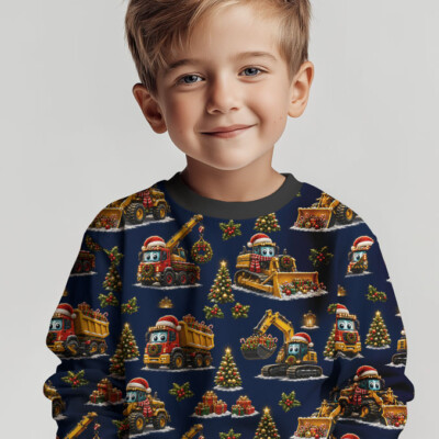 Printed jersey fabric with trucks and excavators - Image 4