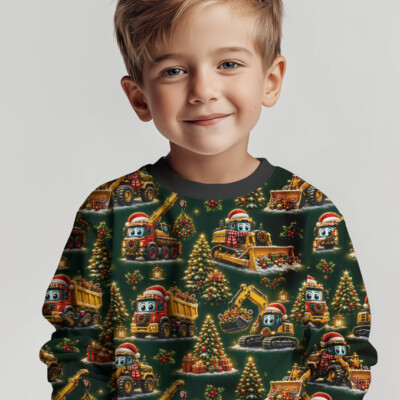Jersey print med julemaskiner på grøn bund - Billede 4