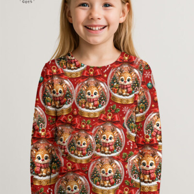 Printed jersey with reindeer in red Christmas baubles - Image 3