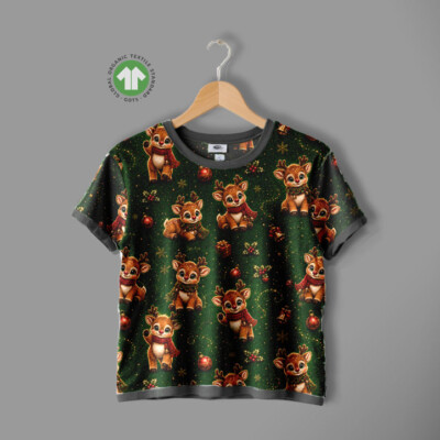 Jersey print med rensdyr på grøn bund - Billede 4