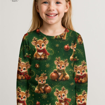 Jersey print med rensdyr og julestjerner - Billede 3
