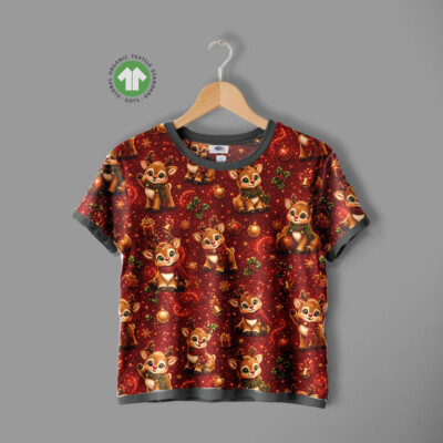 Jersey print med rensdyr på rød bund - Billede 4