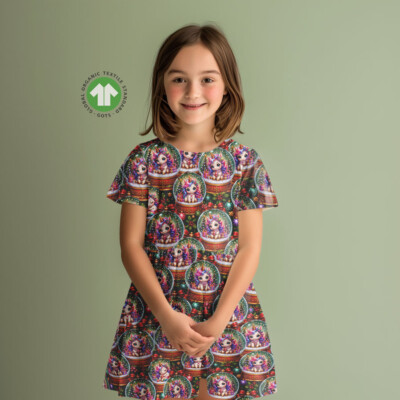 Printed jersey fabric with unicorns in snow globes - Image 3