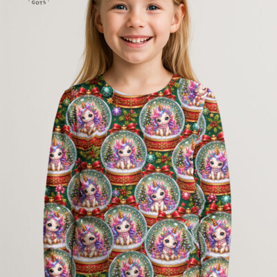 Printed jersey fabric with unicorns in snow globes - Image 4