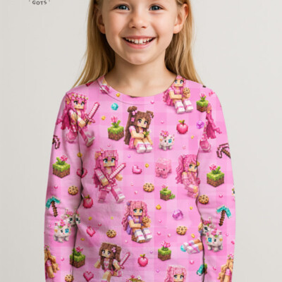 Pehmeä puuvillajersey digiprintillä -- vaaleanpunainen ruutukuosi