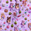 Digital print cotton jersey with pixel girls on lavender checked base