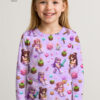 Digital print cotton jersey with pixel girls on lavender checked base