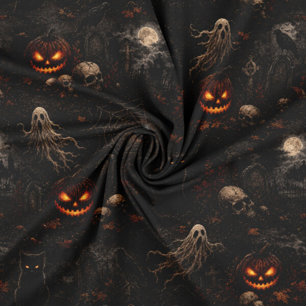 Halloween kirkegård jersey stof med print 220 g/m²
