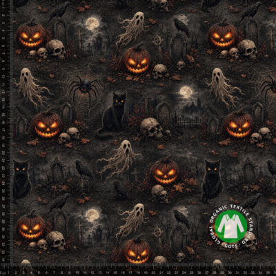 Jersey print med Halloween kirkegård i bomuld/lycra
