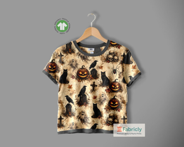 Detalje af jersey print med vintage Halloween