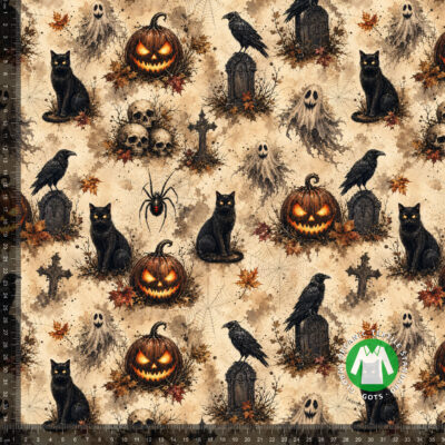 Jersey print med vintage Halloween i bomuld/lycra