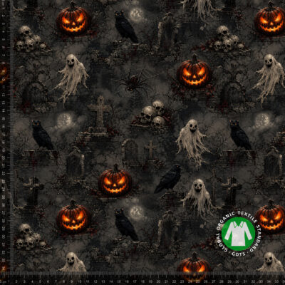 Jersey print med Halloween ugler og græskar i bomuld/lycra