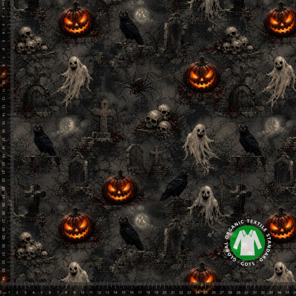 Jersey print med Halloween ugler og græskar i bomuld/lycra