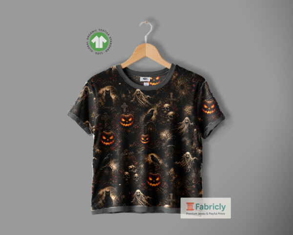 Detalje af gotisk Halloween nat jersey stoff print