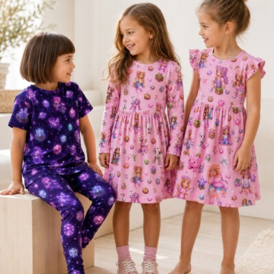Jersey print med pixelpiger og blomster på rosa bund - Billede 7