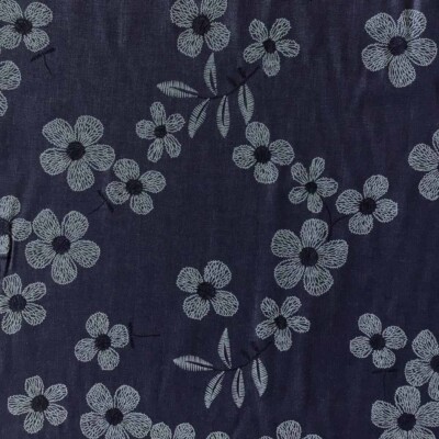 Vævet chambray stof engros – bomuld viscose blomsterprint