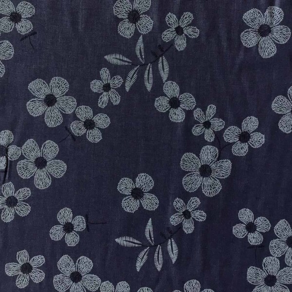 Vævet chambray stof engros – bomuld viscose blomsterprint