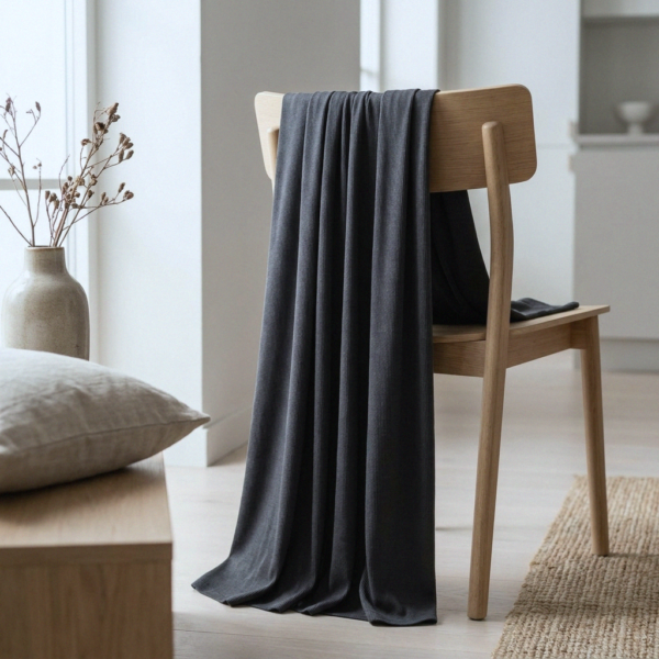 Sininen merinovilla-silkki rib-jersey, leveys 165 cm