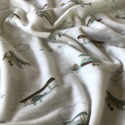 Cream merinovilla-silkki jersey lentokoneilla koko leveydeltä