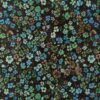 Detalje af bambus jersey med grønne og blå blomster – 200 g/m²