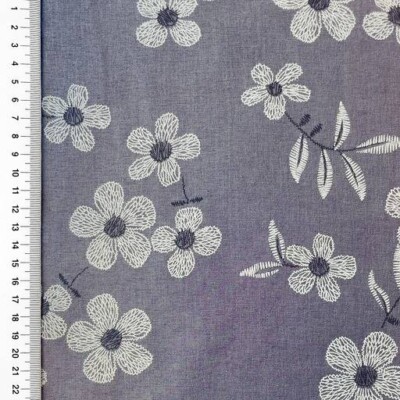 Chambray with floral print - dark denim