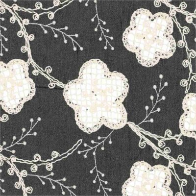 Denim – broderi blomster sort - Billede 3