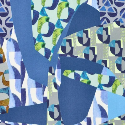 Viscose with geometric patchwork -- blue - Image 4