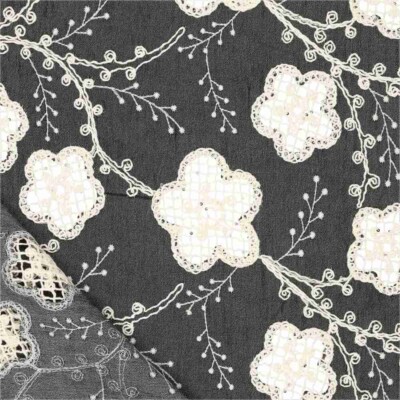 Denim – broderi blomster sort - Billede 4
