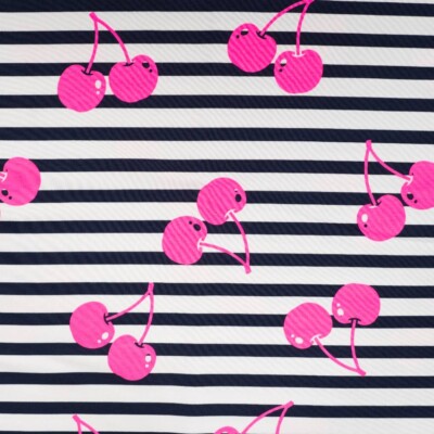 French terry fabric with neon pink cherries