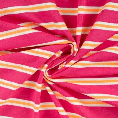 French Terry – Neon pink og orange striber - Billede 3
