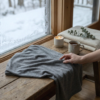 Vaaleanharmaa meleerattu merinovilla-silkki rib-jersey, väri ja tekstuuri