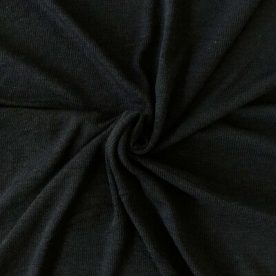 Detalje af mørkegrå ribstrikket merinould silke jersey