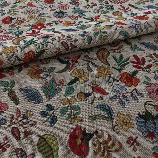 Jacquard woven gobelin fabric with small floral pattern