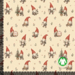 Printed cotton jersey with Santas and lanterns on cream