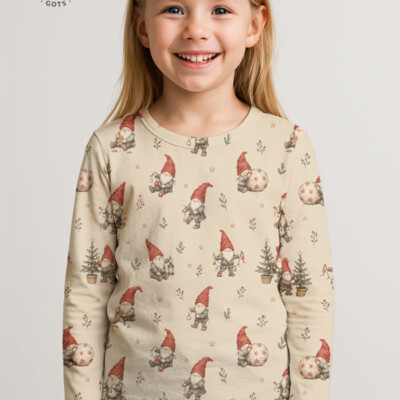Christmas lantern and gingerbread print on taupe cotton jersey