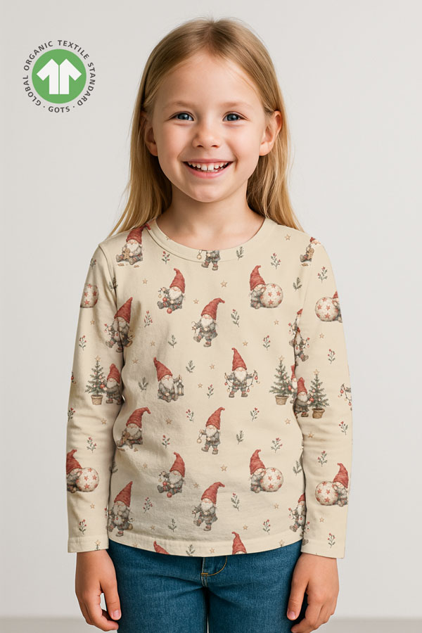 Christmas lantern and gingerbread print on taupe cotton jersey