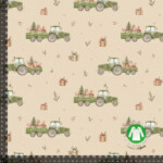 Jersey print with tractors and Christmas trees on taupe